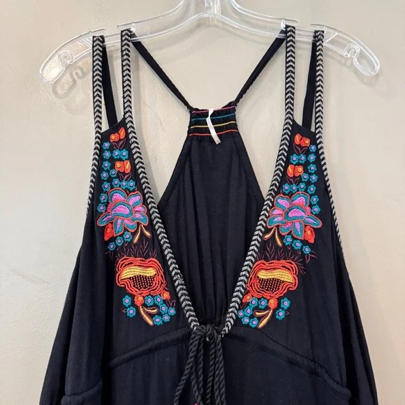 Free People Lovers Cove Mini Dress Black Sz L‎ Embroidered Festival Boho - Picture 5 of 15